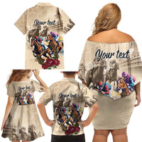 Personalized Kentucky Horse Race Family Matching Off Shoulder Short Dress and Hawaiian Shirt Race for Rosse