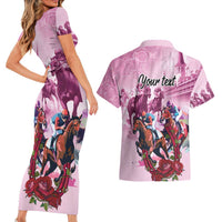 Personalized Kentucky Horse Race Couples Matching Short Sleeve Bodycon Dress and Hawaiian Shirt Pink Out Party
