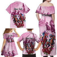 Personalized Kentucky Horse Race Family Matching Off Shoulder Maxi Dress and Hawaiian Shirt Pink Out Party