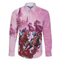 Personalized Kentucky Horse Race Family Matching Off Shoulder Maxi Dress and Hawaiian Shirt Pink Out Party