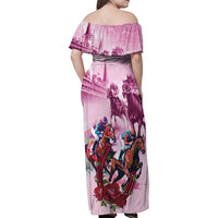 Personalized Kentucky Horse Race Family Matching Off Shoulder Maxi Dress and Hawaiian Shirt Pink Out Party