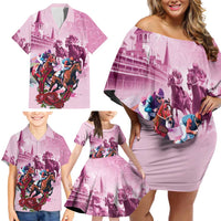 Personalized Kentucky Horse Race Family Matching Off Shoulder Short Dress and Hawaiian Shirt Pink Out Party