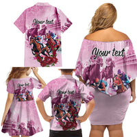 Personalized Kentucky Horse Race Family Matching Off Shoulder Short Dress and Hawaiian Shirt Pink Out Party