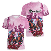 Personalized Kentucky Horse Race Women V-Neck T-Shirt Pink Out Party