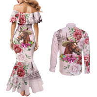 Personalized Kentucky Horse Race Couples Matching Mermaid Dress and Long Sleeve Button Shirt Talk Derby To Me Derby Horse