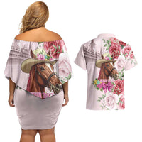 Personalized Kentucky Horse Race Couples Matching Off Shoulder Short Dress and Hawaiian Shirt Talk Derby To Me Derby Horse