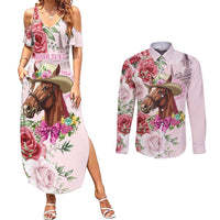 Personalized Kentucky Horse Race Couples Matching Summer Maxi Dress and Long Sleeve Button Shirt Talk Derby To Me Derby Horse