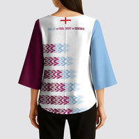 English European Football Kimono Sleeve Blouse Sublimation Blue Maroon Stripes Effect