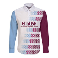 English European Football Long Sleeve Button Shirt Sublimation Blue Maroon Stripes Effect