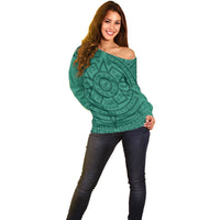 El Tri Mexico World Football 2026 Off Shoulder Sweater Simple Calendario Azteca-inspired