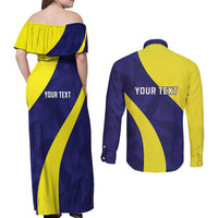 Felis dia di Bandera Curacao Personalized Couples Matching Off Shoulder Maxi Dress and Long Sleeve Button Shirt Curacao Flag Style - Wonder Print Shop