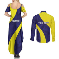 Felis dia di Bandera Curacao Personalized Couples Matching Summer Maxi Dress and Long Sleeve Button Shirt Curacao Flag Style - Wonder Print Shop