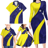 Felis dia di Bandera Curacao Personalized Family Matching Long Sleeve Bodycon Dress and Hawaiian Shirt Curacao Flag Style - Wonder Print Shop