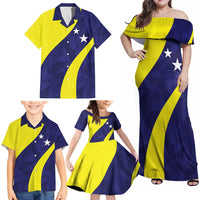 Felis dia di Bandera Curacao Personalized Family Matching Off Shoulder Maxi Dress and Hawaiian Shirt Curacao Flag Style - Wonder Print Shop