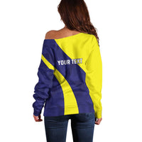 Felis dia di Bandera Curacao Personalized Off Shoulder Sweater Curacao Flag Style - Wonder Print Shop