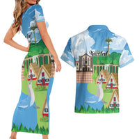 Feliz Dia de Madeira Personalized Couples Matching Short Sleeve Bodycon Dress and Hawaiian Shirt Traditional Palheiros Straw-roofed Houses - Wonder Print Shop