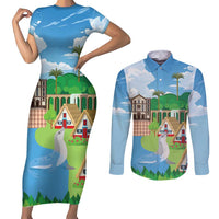 Feliz Dia de Madeira Personalized Couples Matching Short Sleeve Bodycon Dress and Long Sleeve Button Shirt Traditional Palheiros Straw-roofed Houses - Wonder Print Shop