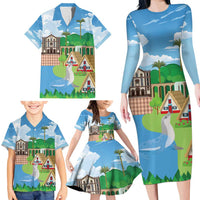 Feliz Dia de Madeira Personalized Family Matching Long Sleeve Bodycon Dress and Hawaiian Shirt Traditional Palheiros Straw-roofed Houses - Wonder Print Shop
