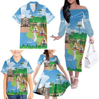 Feliz Dia de Madeira Personalized Family Matching Off The Shoulder Long Sleeve Dress and Hawaiian Shirt Traditional Palheiros Straw-roofed Houses - Wonder Print Shop