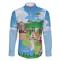 Feliz Dia de Madeira Personalized Family Matching Off The Shoulder Long Sleeve Dress and Hawaiian Shirt Traditional Palheiros Straw-roofed Houses - Wonder Print Shop