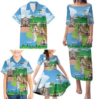Feliz Dia de Madeira Personalized Family Matching Puletasi and Hawaiian Shirt Traditional Palheiros Straw-roofed Houses - Wonder Print Shop