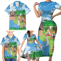 Feliz Dia de Madeira Personalized Family Matching Short Sleeve Bodycon Dress and Hawaiian Shirt Traditional Palheiros Straw-roofed Houses - Wonder Print Shop