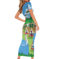 Feliz Dia de Madeira Personalized Family Matching Short Sleeve Bodycon Dress and Hawaiian Shirt Traditional Palheiros Straw-roofed Houses - Wonder Print Shop