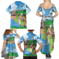 Feliz Dia de Madeira Personalized Family Matching Summer Maxi Dress and Hawaiian Shirt Traditional Palheiros Straw-roofed Houses - Wonder Print Shop