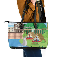 Feliz Dia de Madeira Personalized Leather Tote Bag Traditional Palheiros Straw-roofed Houses - Wonder Print Shop