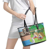 Feliz Dia de Madeira Personalized Leather Tote Bag Traditional Palheiros Straw-roofed Houses - Wonder Print Shop