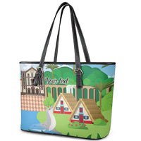 Feliz Dia de Madeira Personalized Leather Tote Bag Traditional Palheiros Straw-roofed Houses - Wonder Print Shop