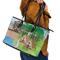 Feliz Dia de Madeira Personalized Leather Tote Bag Traditional Palheiros Straw-roofed Houses - Wonder Print Shop