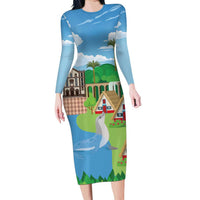 Feliz Dia de Madeira Personalized Long Sleeve Bodycon Dress Traditional Palheiros Straw-roofed Houses - Wonder Print Shop