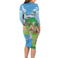 Feliz Dia de Madeira Personalized Long Sleeve Bodycon Dress Traditional Palheiros Straw-roofed Houses - Wonder Print Shop