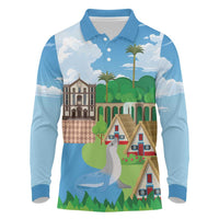 Feliz Dia de Madeira Personalized Long Sleeve Polo Shirt Traditional Palheiros Straw-roofed Houses - Wonder Print Shop