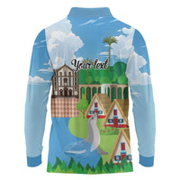 Feliz Dia de Madeira Personalized Long Sleeve Polo Shirt Traditional Palheiros Straw-roofed Houses - Wonder Print Shop
