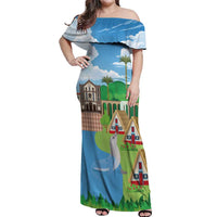 Feliz Dia de Madeira Personalized Off Shoulder Maxi Dress Traditional Palheiros Straw-roofed Houses - Wonder Print Shop