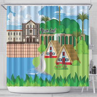 Feliz Dia de Madeira Personalized Shower Curtain Traditional Palheiros Straw-roofed Houses - Wonder Print Shop