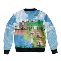Feliz Dia de Madeira Personalized Sleeve Zip Bomber Jacket Traditional Palheiros Straw-roofed Houses - Wonder Print Shop