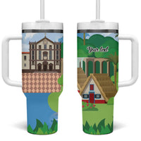 Feliz Dia de Madeira Personalized Tumbler With Handle Traditional Palheiros Straw-roofed Houses - Wonder Print Shop
