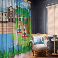 Feliz Dia de Madeira Personalized Window Curtain Traditional Palheiros Straw-roofed Houses - Wonder Print Shop