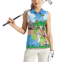 Feliz Dia de Madeira Personalized Women Sleeveless Polo Shirt Traditional Palheiros Straw-roofed Houses - Wonder Print Shop