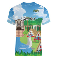 Feliz Dia de Madeira Personalized Women V-Neck T-Shirt Traditional Palheiros Straw-roofed Houses - Wonder Print Shop