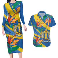Bird of Paradise Flower Madeira Personalized Couples Matching Long Sleeve Bodycon Dress and Hawaiian Shirt - Wonder Print Shop