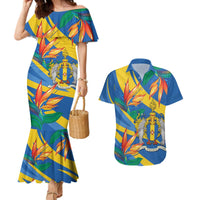 Bird of Paradise Flower Madeira Personalized Couples Matching Mermaid Dress and Hawaiian Shirt - Wonder Print Shop