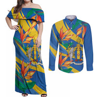 Bird of Paradise Flower Madeira Personalized Couples Matching Off Shoulder Maxi Dress and Long Sleeve Button Shirt - Wonder Print Shop