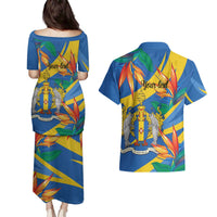 Bird of Paradise Flower Madeira Personalized Couples Matching Puletasi and Hawaiian Shirt - Wonder Print Shop