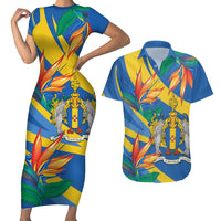 Bird of Paradise Flower Madeira Personalized Couples Matching Short Sleeve Bodycon Dress and Hawaiian Shirt - Wonder Print Shop