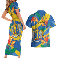 Bird of Paradise Flower Madeira Personalized Couples Matching Short Sleeve Bodycon Dress and Hawaiian Shirt - Wonder Print Shop