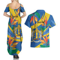 Bird of Paradise Flower Madeira Personalized Couples Matching Summer Maxi Dress and Hawaiian Shirt - Wonder Print Shop
